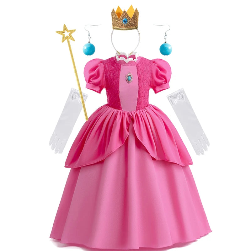 New Baby Girls Queen Peach Princess Dress Kids Cosplay Costume