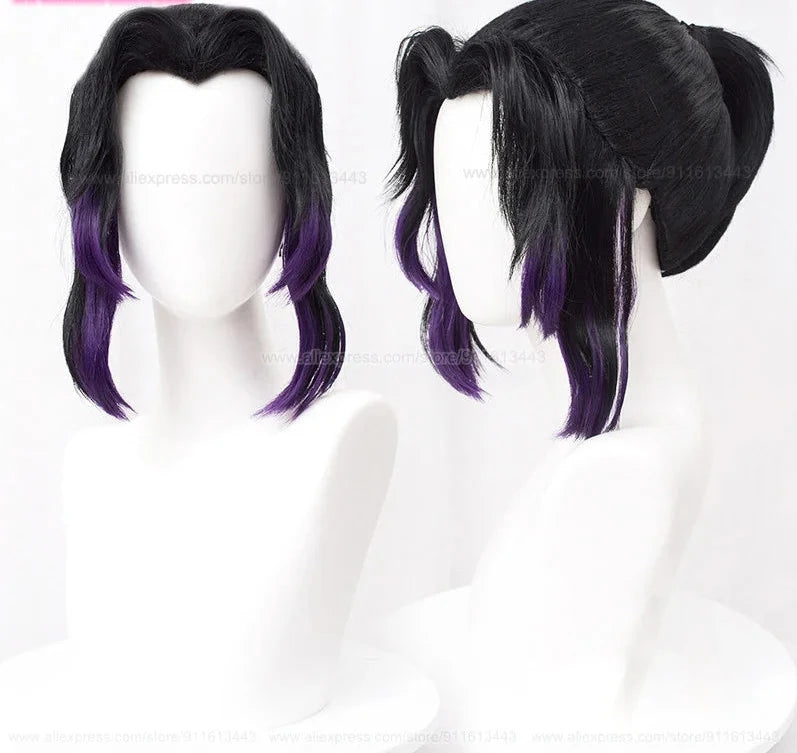 35cm Black Purple Gradient Ponytail Cosplay Wig + Wig Cap