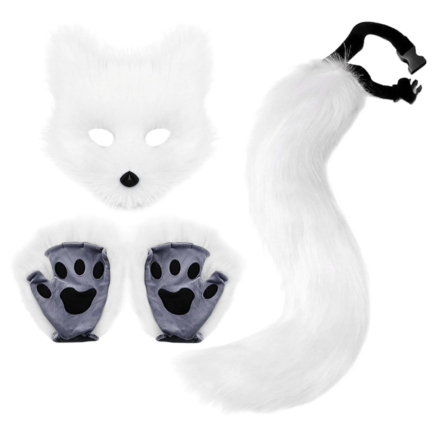 Animal Tail Fox Mask Gloves Set