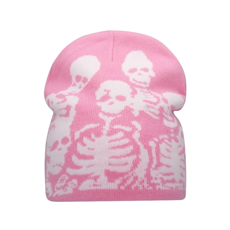 Beanies Fashion Skull Print Knitted Hats for Women Men