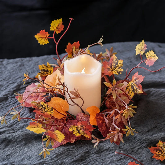 Halloween Fall Artificial Maple Leaf Candlestick Holder