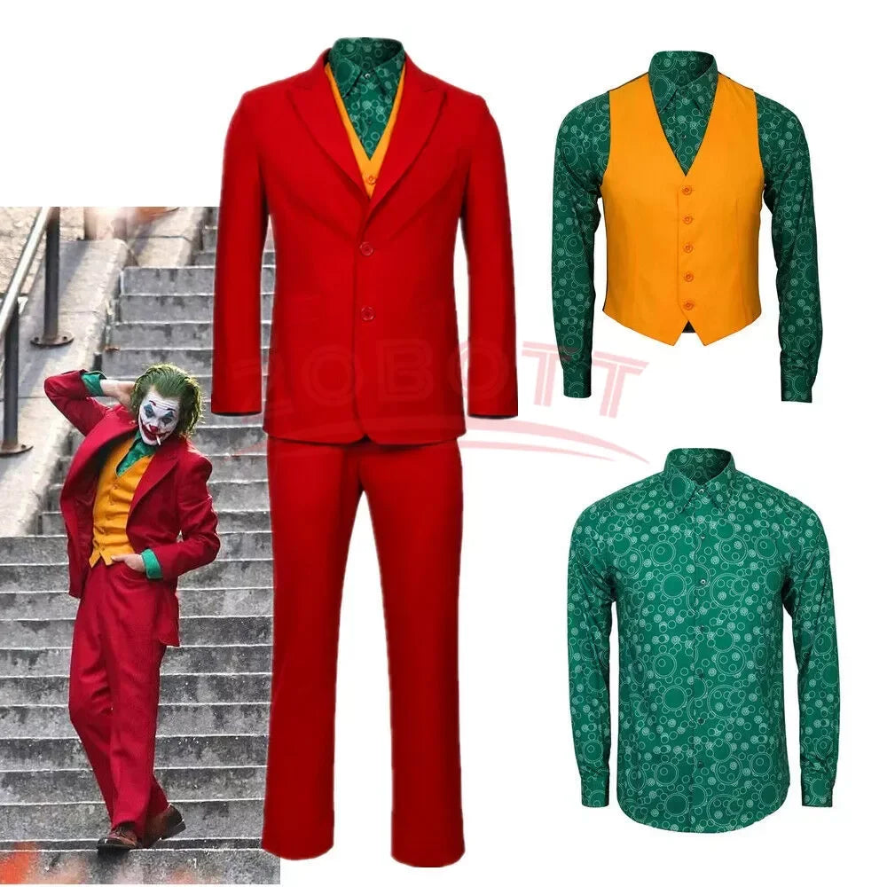 Joker Male Cosplay Costume Set with Mask & Wig