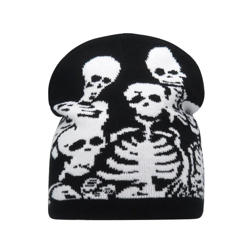 Beanies Fashion Skull Print Knitted Hats for Women Men