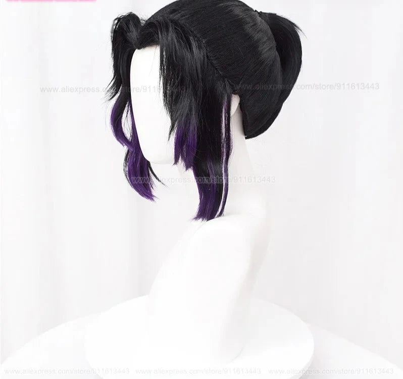 35cm Black Purple Gradient Ponytail Cosplay Wig + Wig Cap