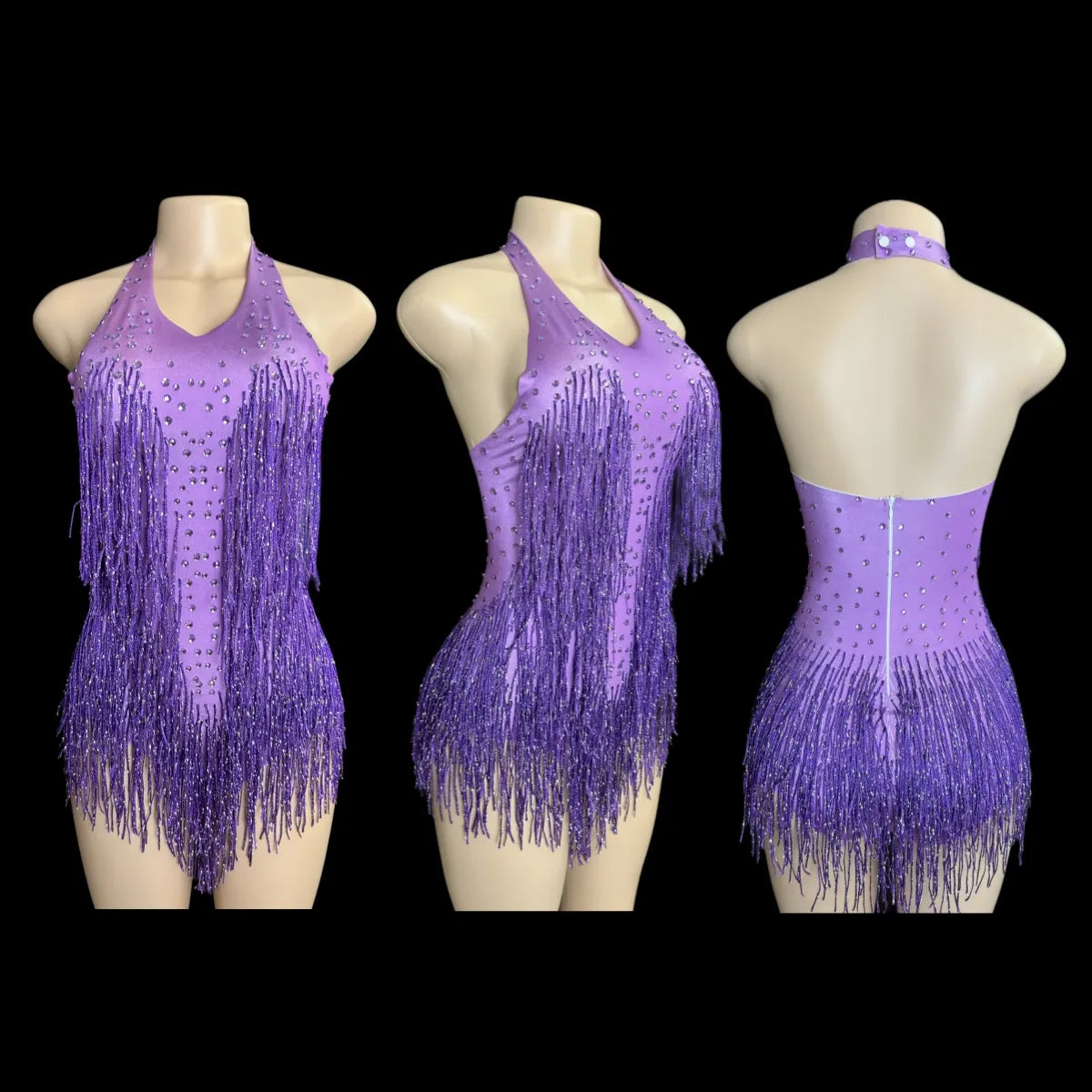 Sparkly Rhinestones Fringe Bodysuit Women Vightclub Party Dance Costume