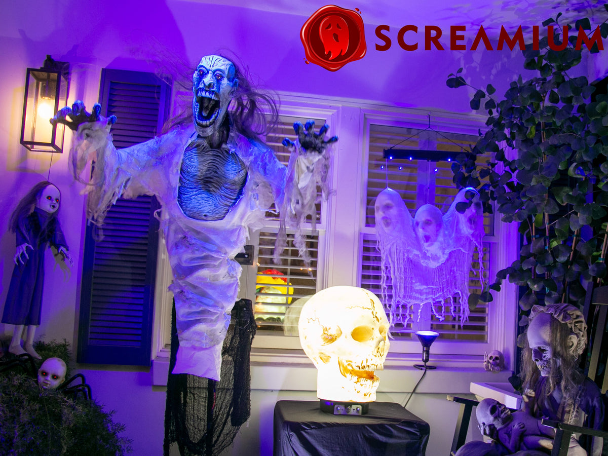 SCREAMIUM 20-Inch Animated Light-Up Skull Prop