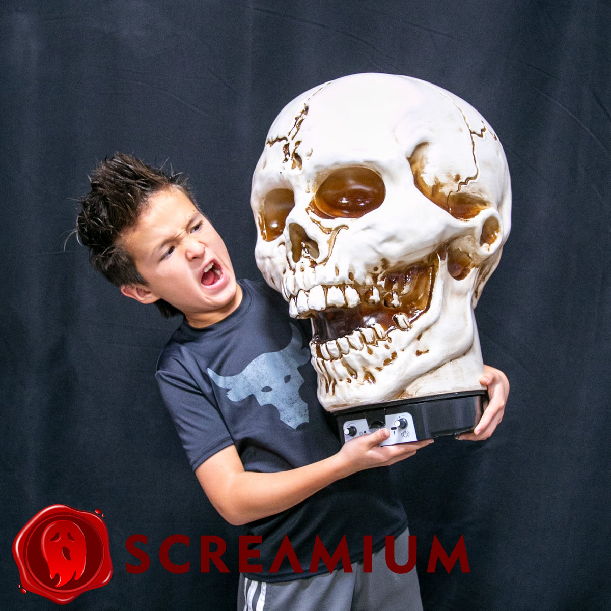 SCREAMIUM 20-Inch Animated Light-Up Skull Prop