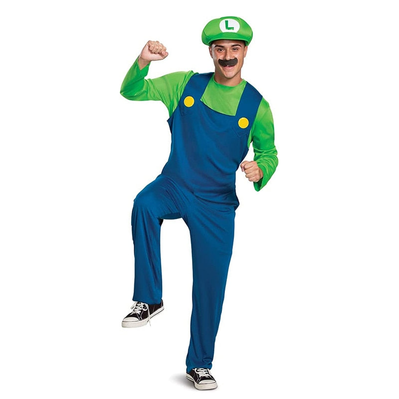 Super Mario Adult Costume with Hat and Mustache
