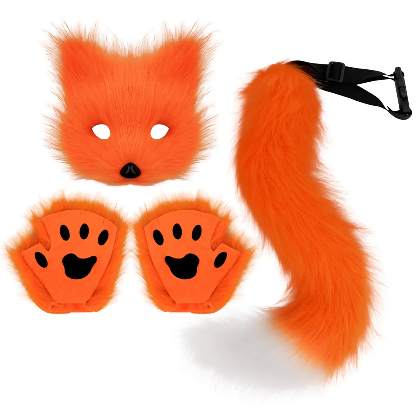 Animal Tail Fox Mask Gloves Set