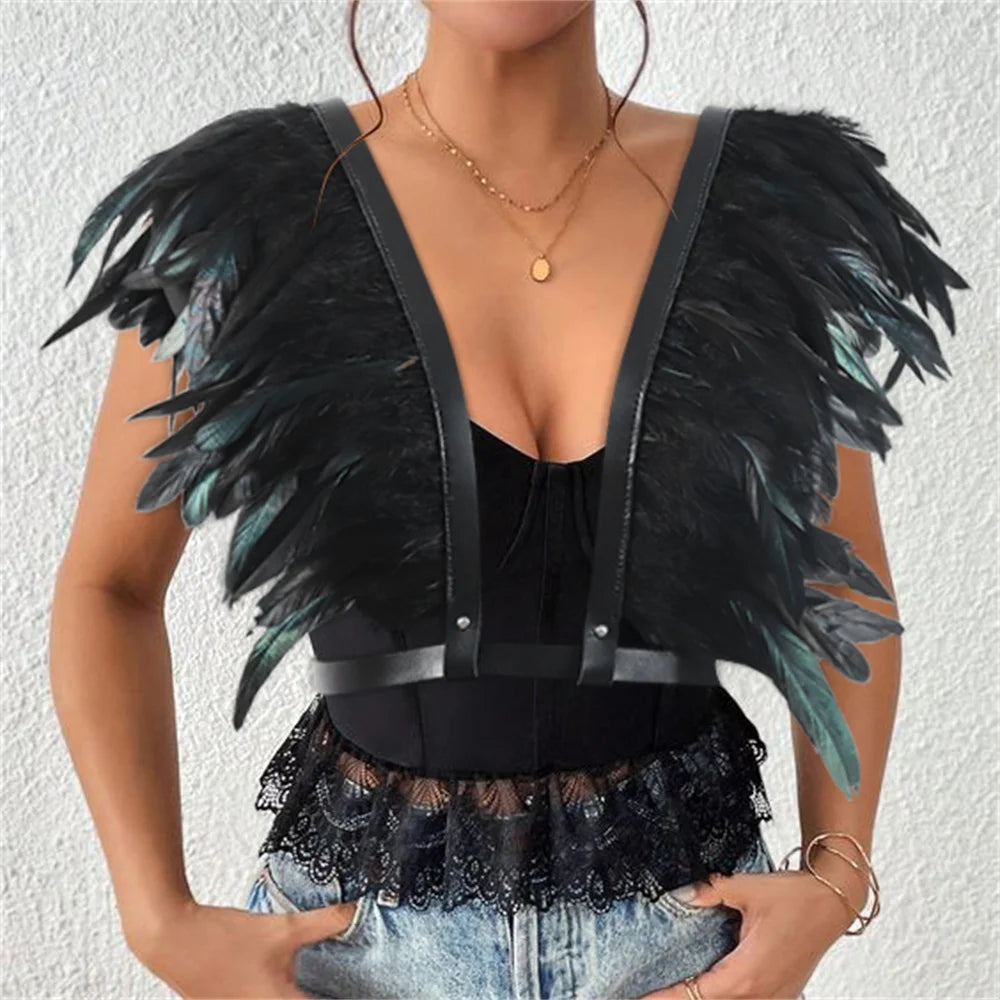 Gothic Medieval Shoulder Feather Shawl Shrugs