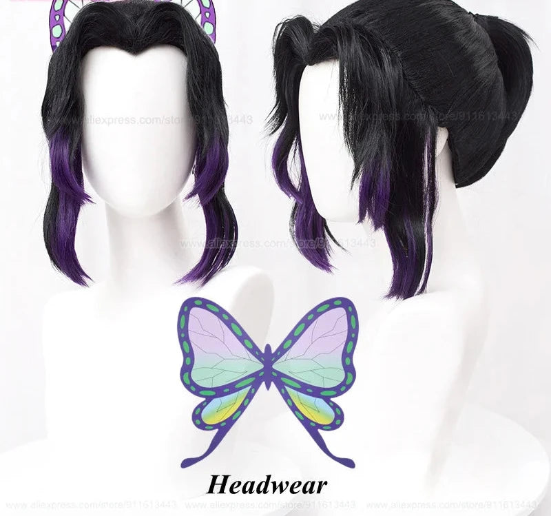 35cm Black Purple Gradient Lovely Ponytail Cosplay Wig + Wig Cap - Wig product photo