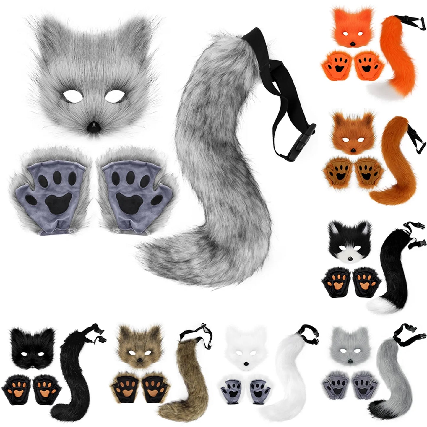Animal Tail Fox Mask Gloves Set - Mask product photo