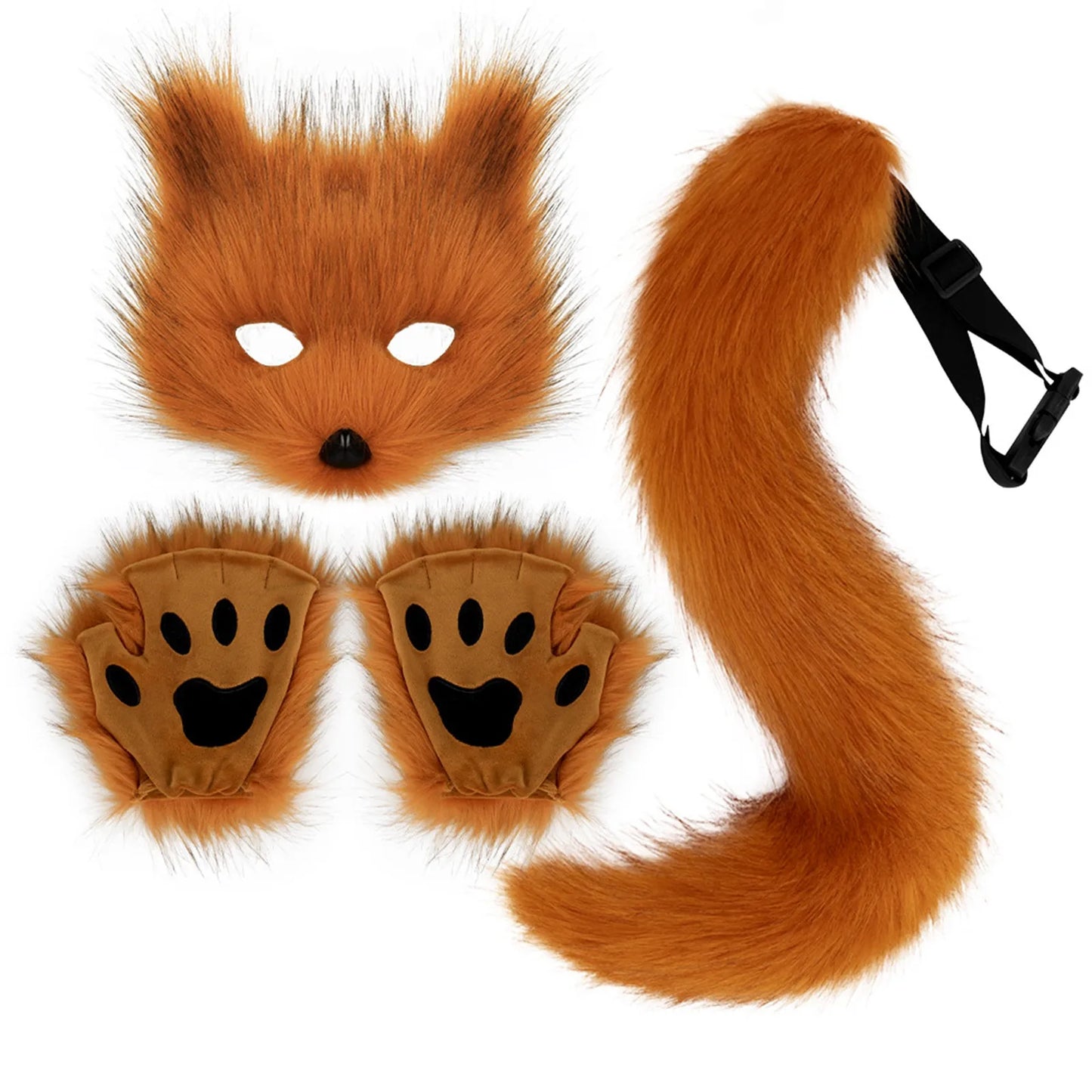 Animal Tail Fox Mask Gloves Set