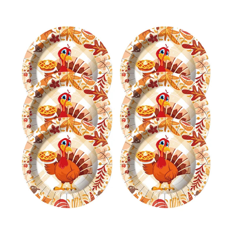 Turkey Cartoon Theme Disposable Tableware Paper Plates Cups Balloons Flag  Decoration