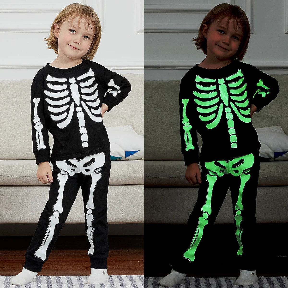 Kids Skeleton Costume Skull Glowing in the Dark