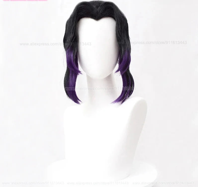 35cm Black Purple Gradient Ponytail Cosplay Wig + Wig Cap