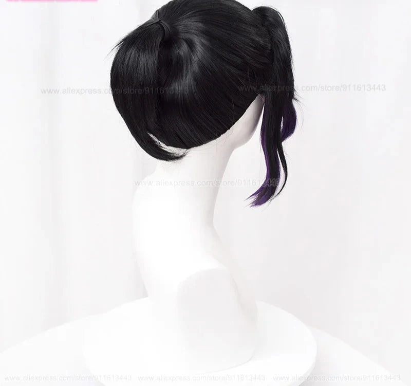 35cm Black Purple Gradient Ponytail Cosplay Wig + Wig Cap