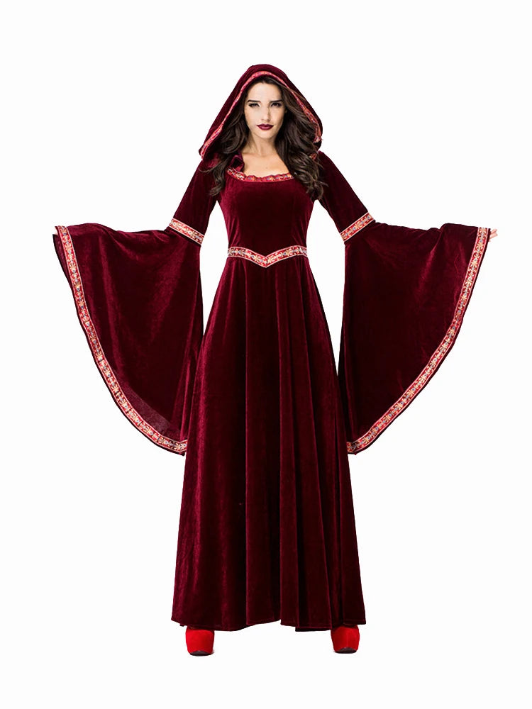 Medieval Retro Gothic Hoodie Witch Long Skirt Luxury Women's Party Dress Cosplay Vampire Halloween Adult Costume