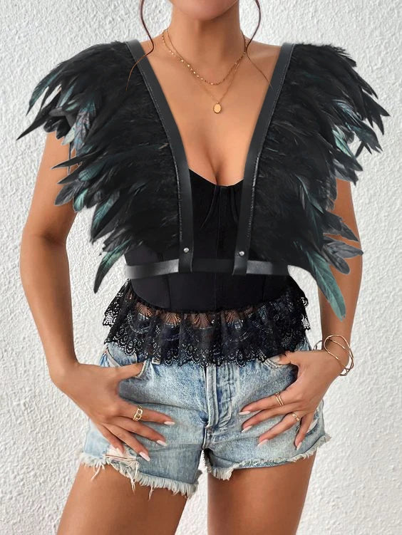 Gothic Medieval Shoulder Feather Shawl Shrugs