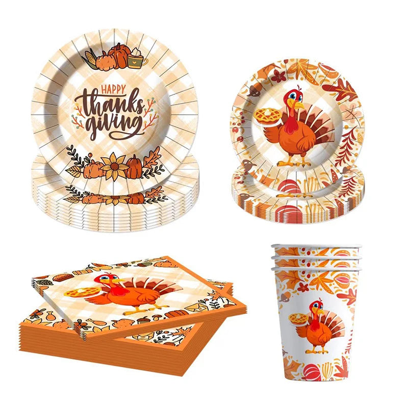 Turkey Cartoon Theme Disposable Tableware Paper Plates Cups Balloons Flag  Decoration