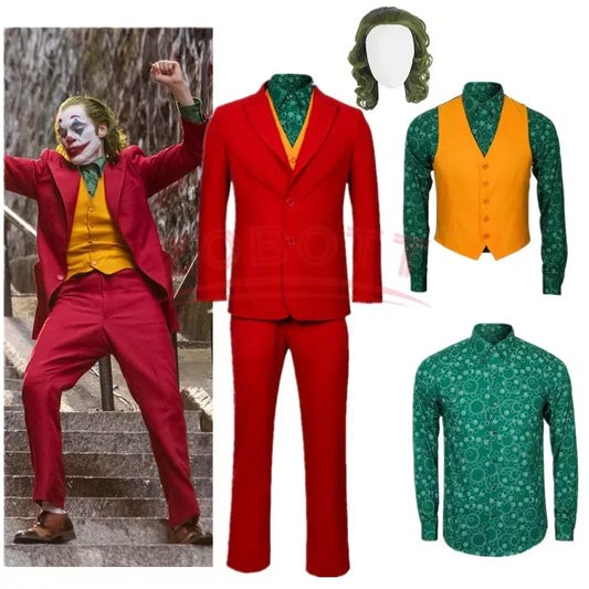 Movie Joker Joaquin Phoenix Arthur Fleck Cosplay Costume Clown Red Suit