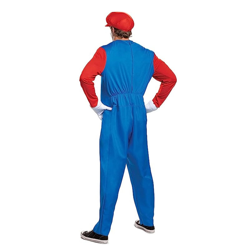 Super Mario Adult Costume with Hat and Mustache