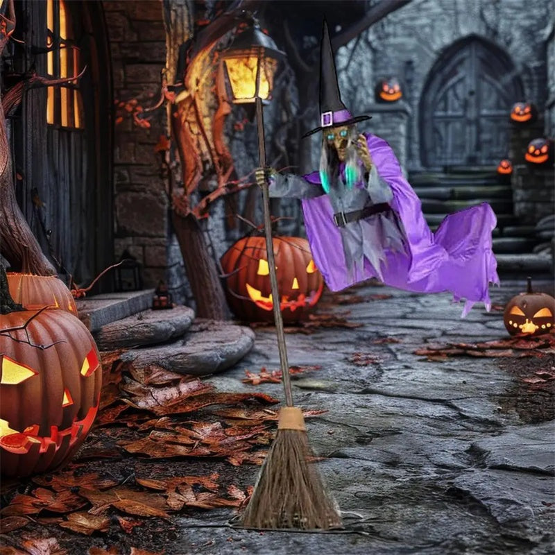 6-Foot Floating Witch with Broom Halloween Decoration