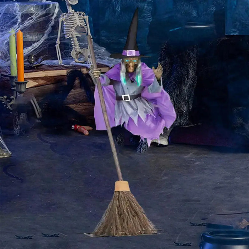 6-Foot Floating Witch with Broom Halloween Decoration