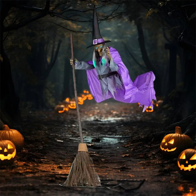 6-Foot Floating Witch with Broom Halloween Decoration