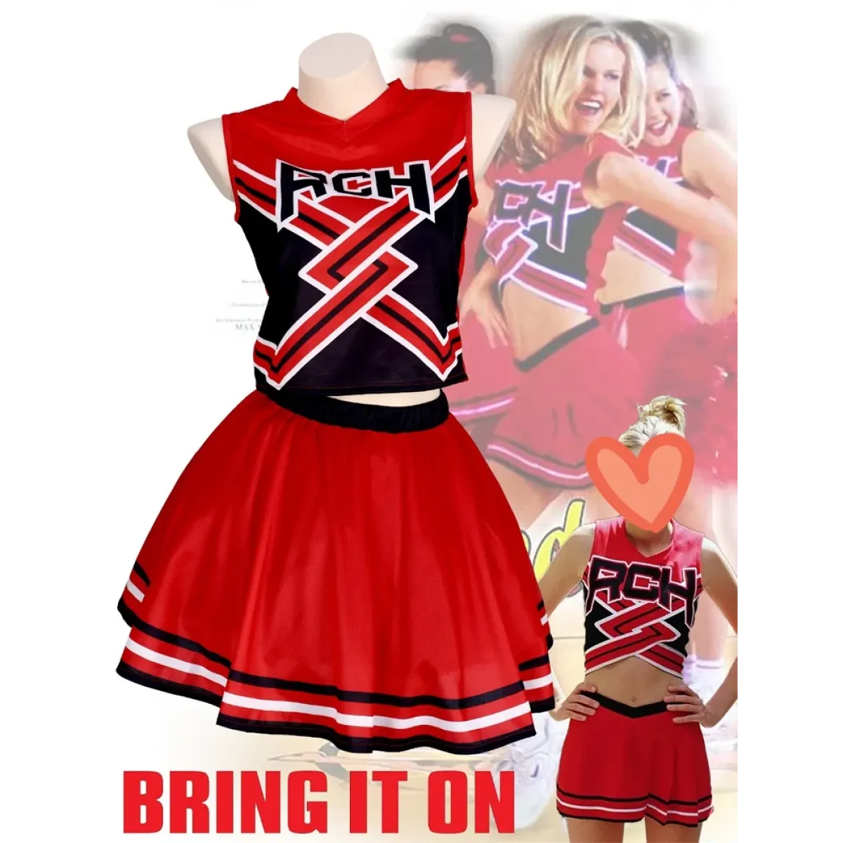 Takerlama RCH Printed Cheerleader Uniform Bring it On Cosplay Women's Fancy Dress Tank Top Mini Skirt Halloween Costume Clothes