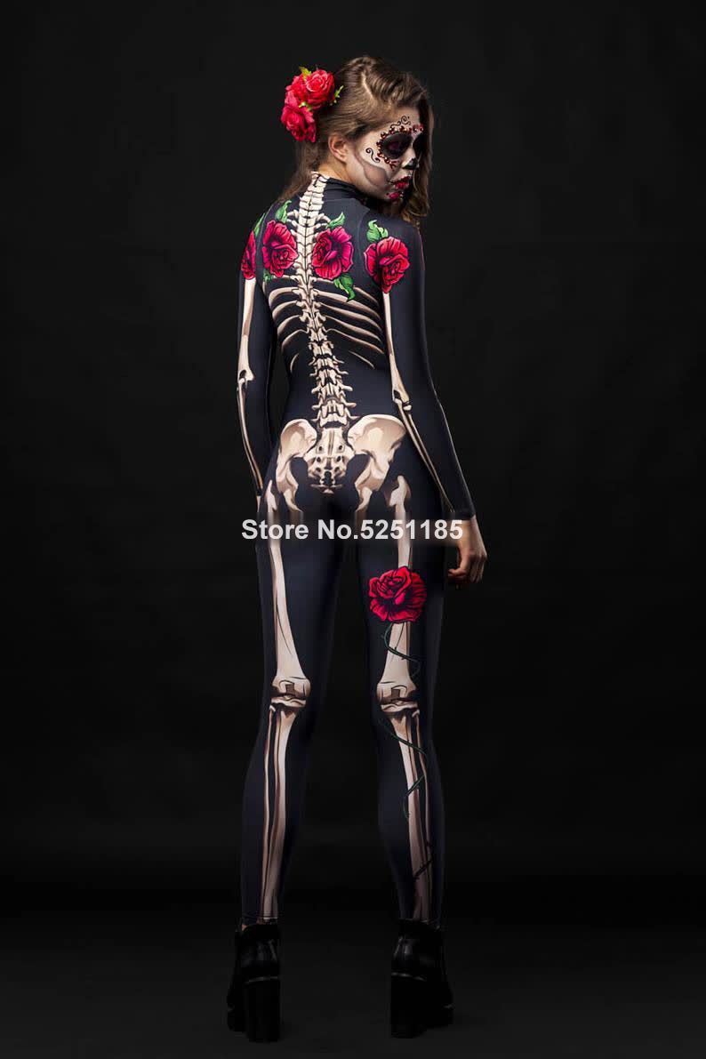 Women Cosplay Skeleton Rose Sexy Bodysuit