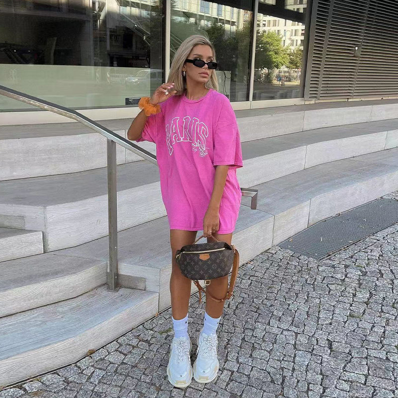 Chill77 American Retro Barbie Pink Short Sleeve T-shirt Female Summer Fashion Oversize Half Sleeve Hip Hop Top