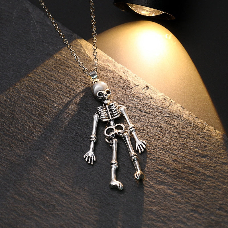Metal Pumpkin Skeleton Skull Necklace