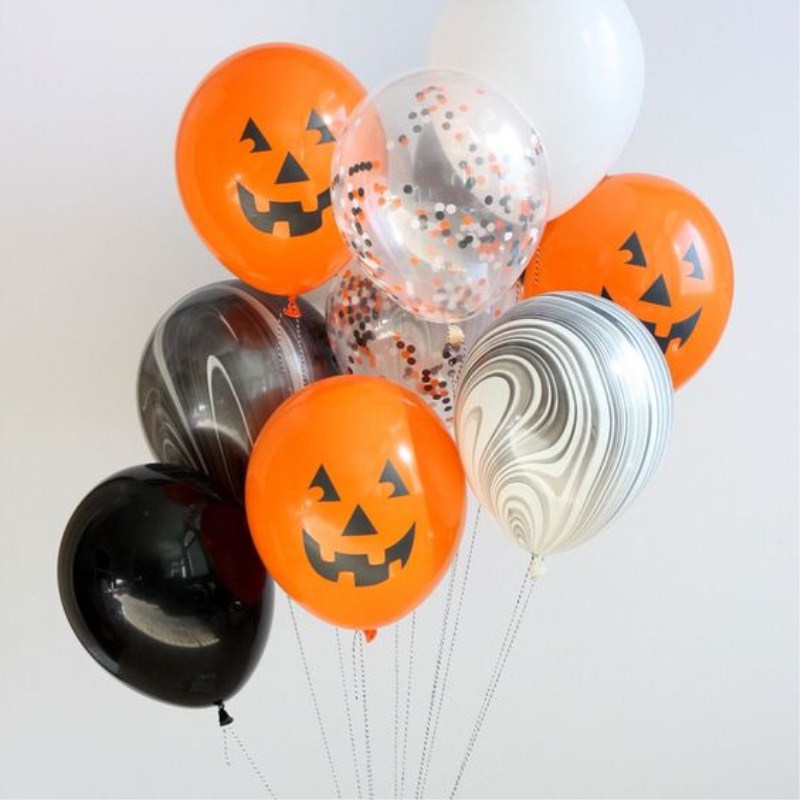 Halloween Orange Printed Ghost Jack-o-Lantern Latex Balloons