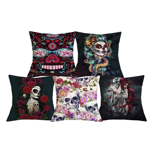 Floral Skull Print Throw Pillows Cover