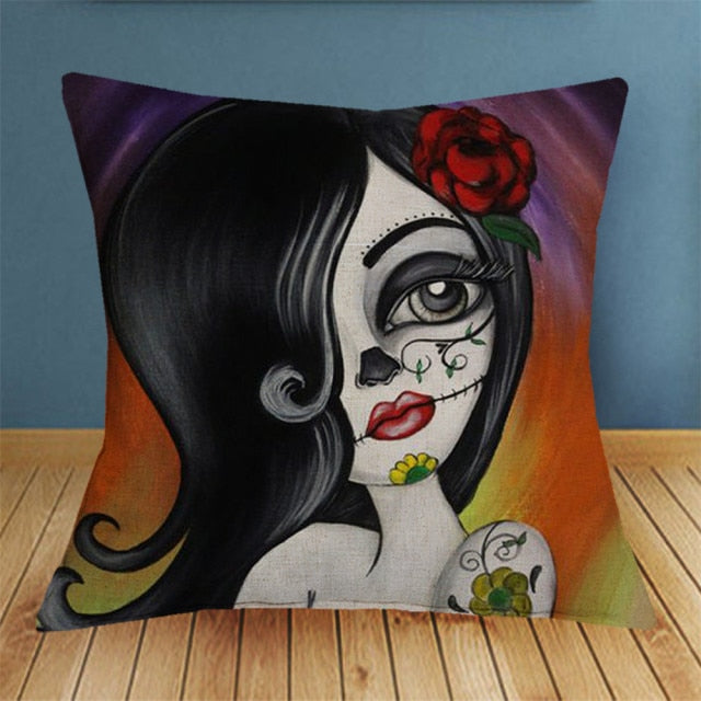 Scary Skull Printed Cushion Cover