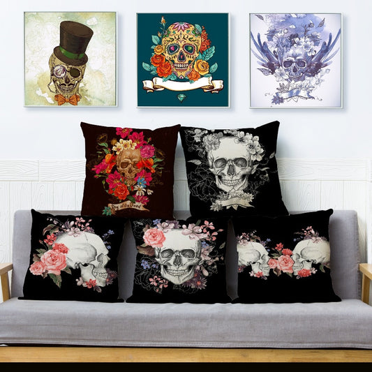 Halloween Flower Skull Print Cushion Covers decoration