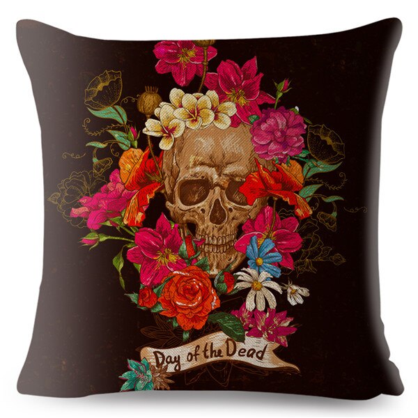 Flower Skull Print Cushion Covers
