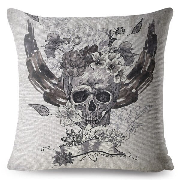 Flower Skull Print Cushion Covers