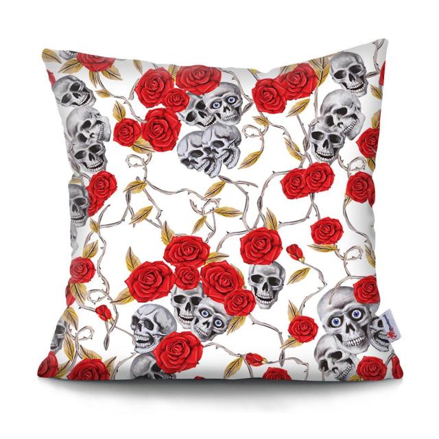 Skull Head Flowers Print Cushion Cover Throw Pillows Covers