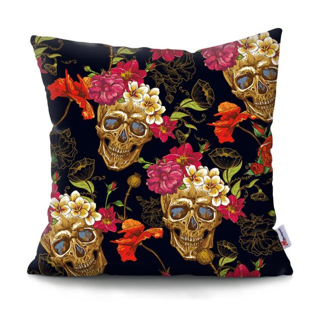Skull Head Flowers Print Cushion Cover Throw Pillows Covers