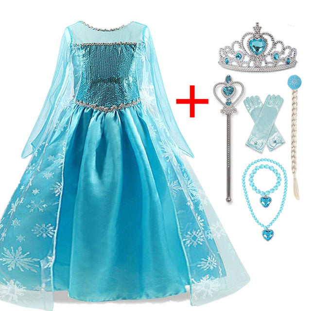 Princess Girls Elsa Cosplay Halloween Dress