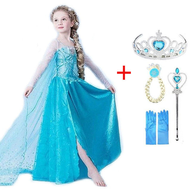 Princess Girls Elsa Cosplay Halloween Dress