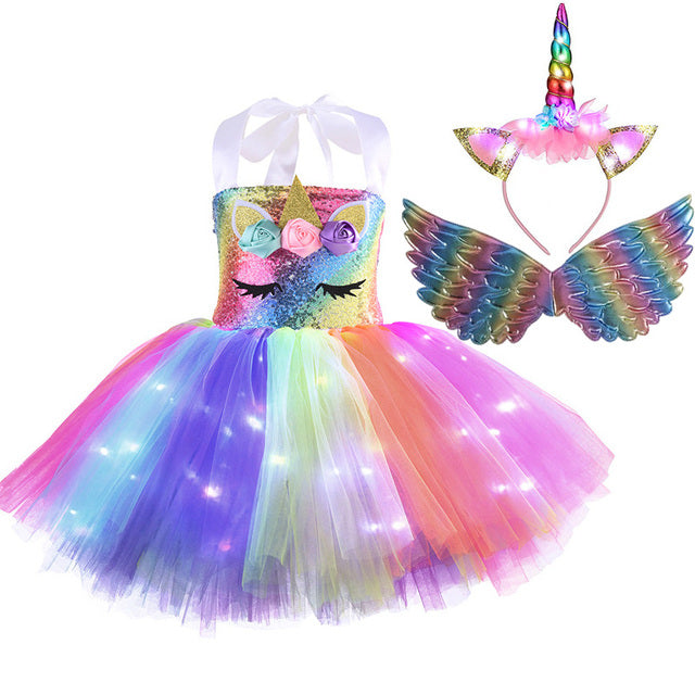 Christmas Unicorn Tutu Dress with LED Light Wings
