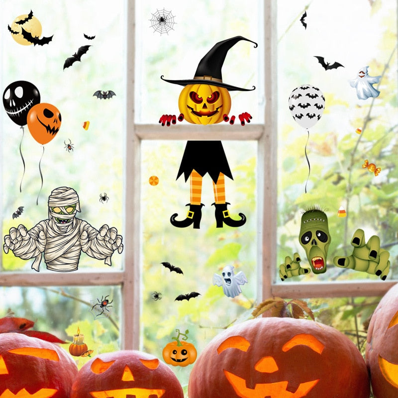 Halloween window stickers with pumpkin and ghost designs