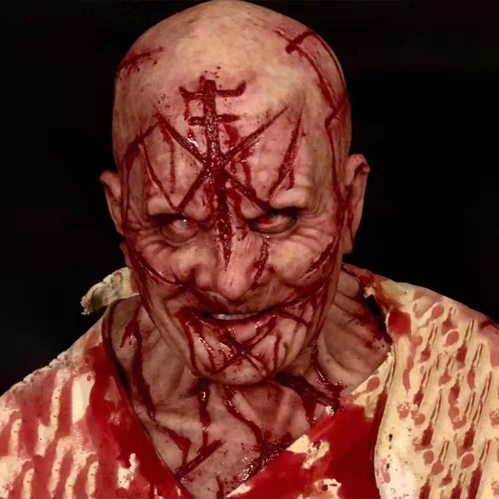 Scary Bald Blood Scar Mask Horror