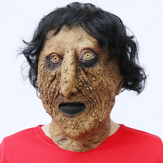 Latex Horror Face Halloween Mask with Black Hair for adults