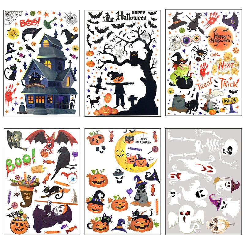 Cartoon Pumpkin Bat Halloween Wall Stickers