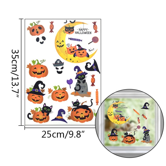 Cartoon Pumpkin Bat Halloween Wall Stickers