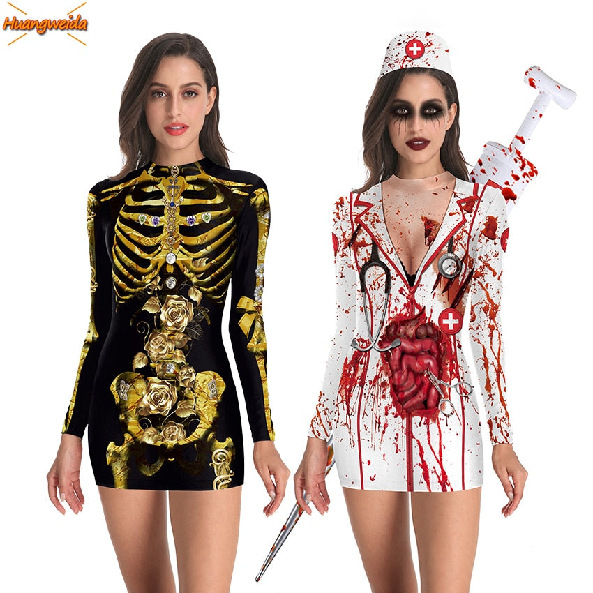 Horror bloody nurse skull costume for Halloween